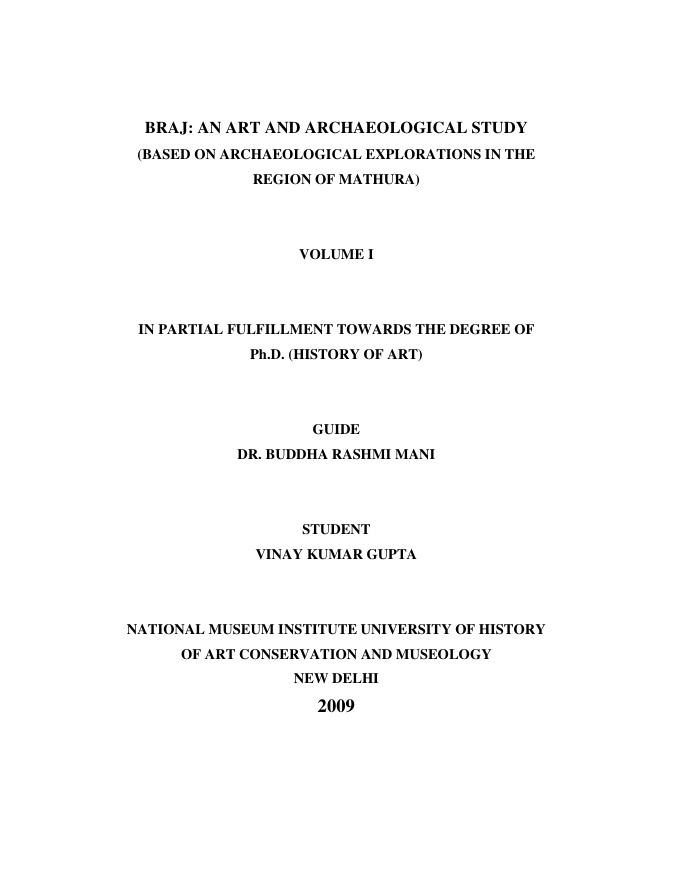 Cover of Braj: An Art and Archaeological Study — Ph.D. Thesis, Vol. I