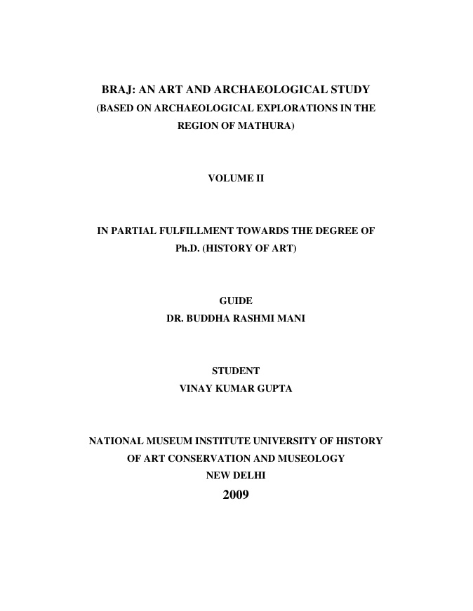 Cover of Braj: An Art and Archaeological Study — Ph.D. Thesis, Vol. II