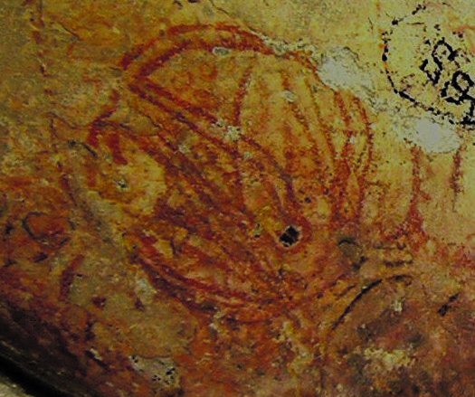 Red ochre rock paintings in the Braj region